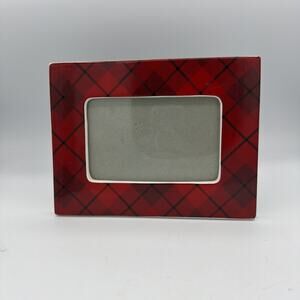 Bath & Body Works Christmas Plaid Picture Photo Frame 4x6 Red Ceramic Argyle